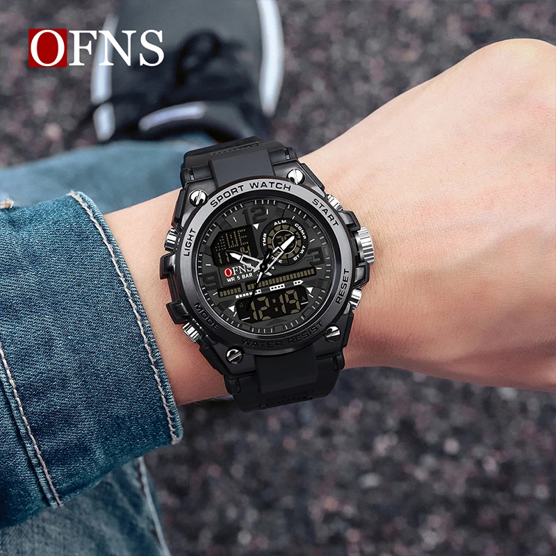 OFNS Hot sale Top Men's Watches 5ATM Waterproof G Style Outdoor Military Sport Wristwatch Quartz Watch for Men LED Digital Clock 6