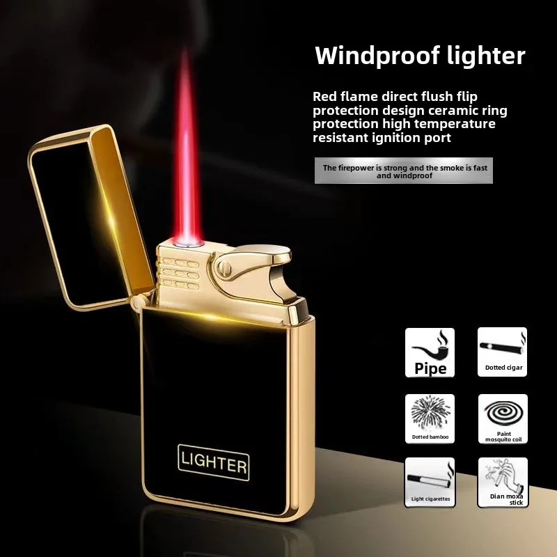 Red Jet Flame Luminous Inflatable Butane Gas Lighter Windproof Strong Powerful Cigar Torch Lighter for Smokers Gift