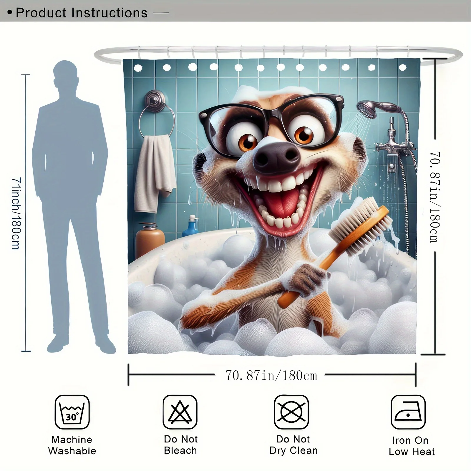 Cute Cartoon Ferret Bath Time Shower Curtain Waterproof Polyester, Machine Washable with Hooks Included, Perfect for All Seasons 4