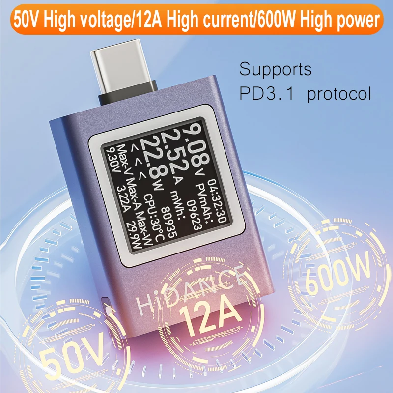 13 in 1 DC 4.5-50V 0-12A 다기능 디지털 디스플레이 DC 전압 전류계 전력계 Type-c 휴대폰 충전 PD3.1 테스터
