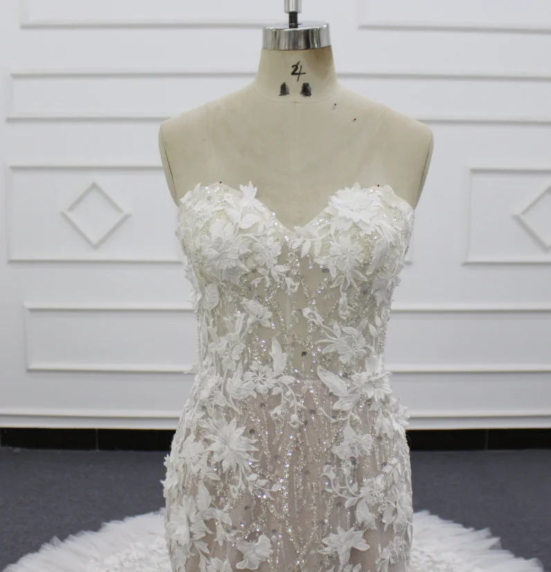 Eslieb made sweetheart lace shining wedding dress