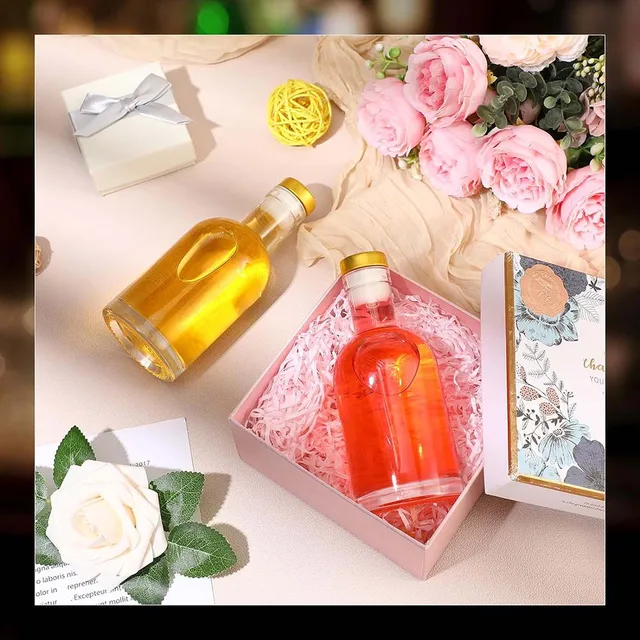 4 Pack Clear Glass Bottles 7 Oz With Gold Caps - Heavy Base Bottles For Oil, Vinegar, Kombucha, Gift Box Included