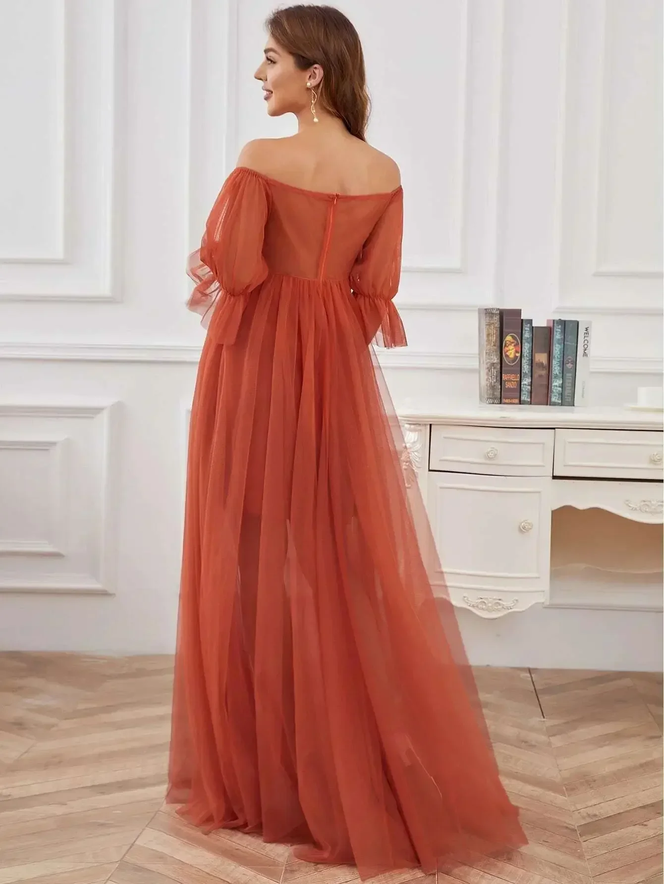 

Off Shoulder Maternity Photo Dress For Pregnant Tulle Woman's Evening Dress Long Pregnancy Shooting Dress Women Photography Gown