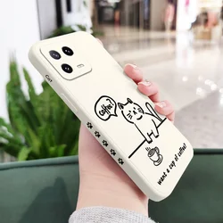 Chic Coffee Cat Liquid Silicone Phone Case Cover for Xiaomi 11T(11T Pro) (White)