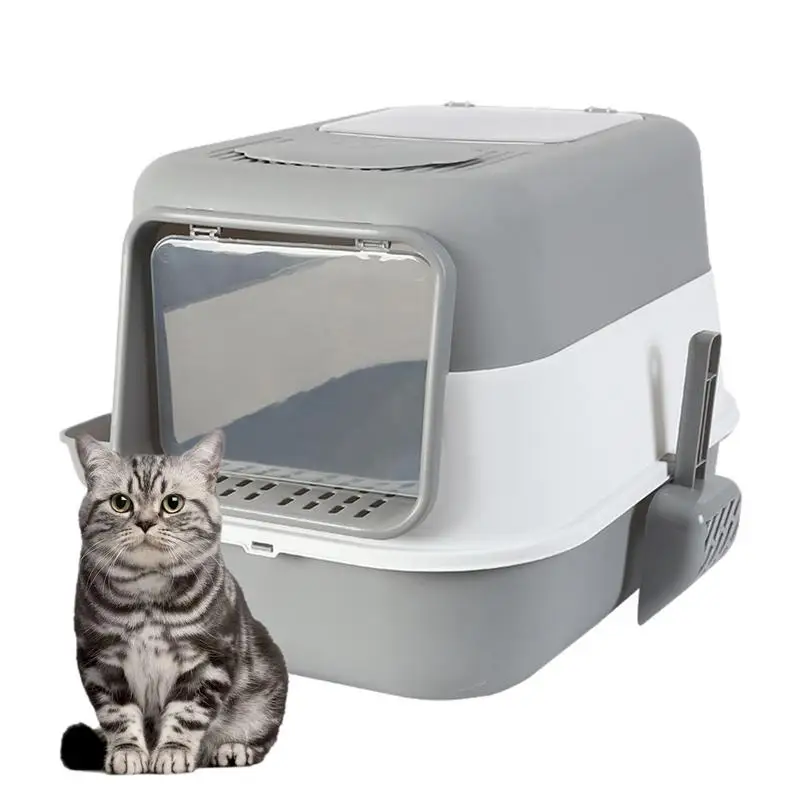 

Cat Litter Box Large Space Covered Prevent Leakage Cat Toilet With Two Bowls And Shovel Cat Litter Box With Deodorizing Lamp