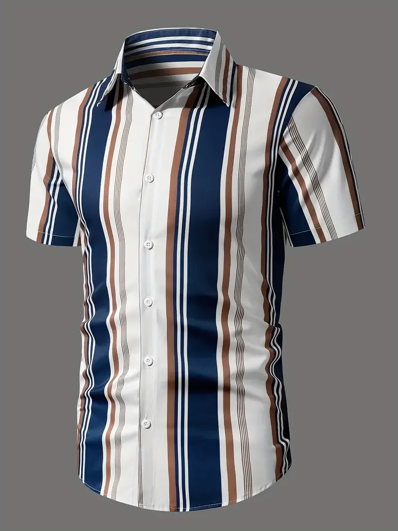 Shirt 3D Printed Striped Plaid Pattern Daily Commute Wear With Men Women Stylish Personality Lapel Button-up Short-sleeved Shirt 3