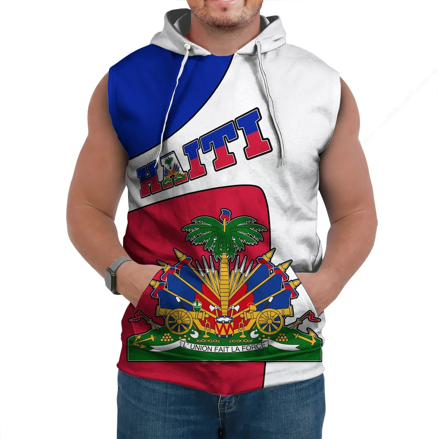 Country Emblem Flag Caribbean Sea Haiti Island Retro Streetwear 3DPrint Men/Women Harajuku Casual Summer Sleeveless Hoodies D