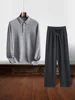 CHICUU Men 100% Cashmere Sweater Pants Suit Autumn Winter Polo Pullover Straight Pants Smart Casual Style Clothing Comfy Soft 2