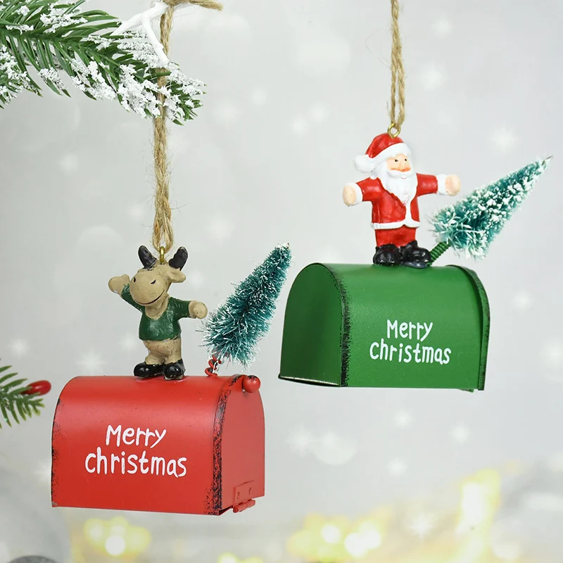 

1pc Metal Iron Red Mailbox Hanging Ornament Christmas Tree Pendant Letters To Santa Claus Home DIY Xmas Christmas Trees Decor