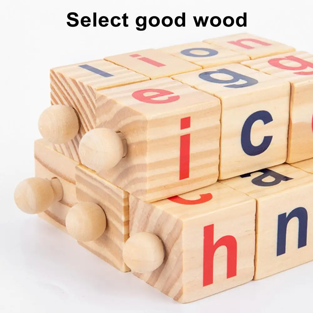 Wooden Alphabet Blocks Rotating Eco-friendly Natural Safe Long Lifespan Educational Spelling Toy for Kids
