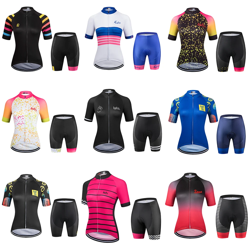 

Women's Professional Short Sleeve Cycling Jersey Sets 20D Gel Pad MTB Clothing Conjunto Feminino Ciclismo Maillot Mujer Summer