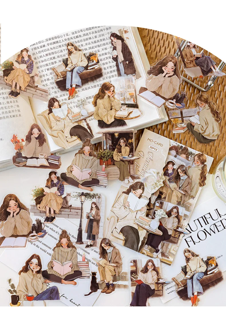 30 teile/paket Vintage Kreativität Cartoon charakter Aufkleber Klebstoff Diy Tagebuch Stick Etiketten Scrapbooking material – Detail 13