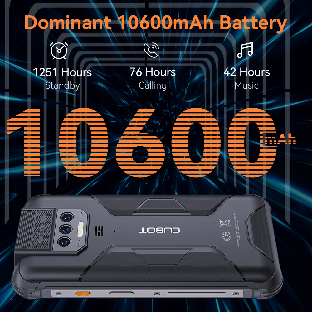 Cubot KingKong 8, Waterproof Rugged Smartphone Android 13, 12GB RAM(6GB+6GB), 256GB ROM, 10600mAh, NFC, Octa-core, 4G Phone, OTG 2