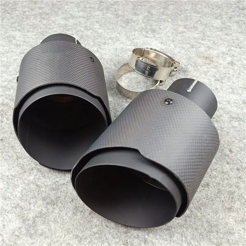 130MM Outlet Exhaust Pipe Carbon Fiber 304 Stainless Steel Muffler Tips Rear Nozzles Full Matte Black