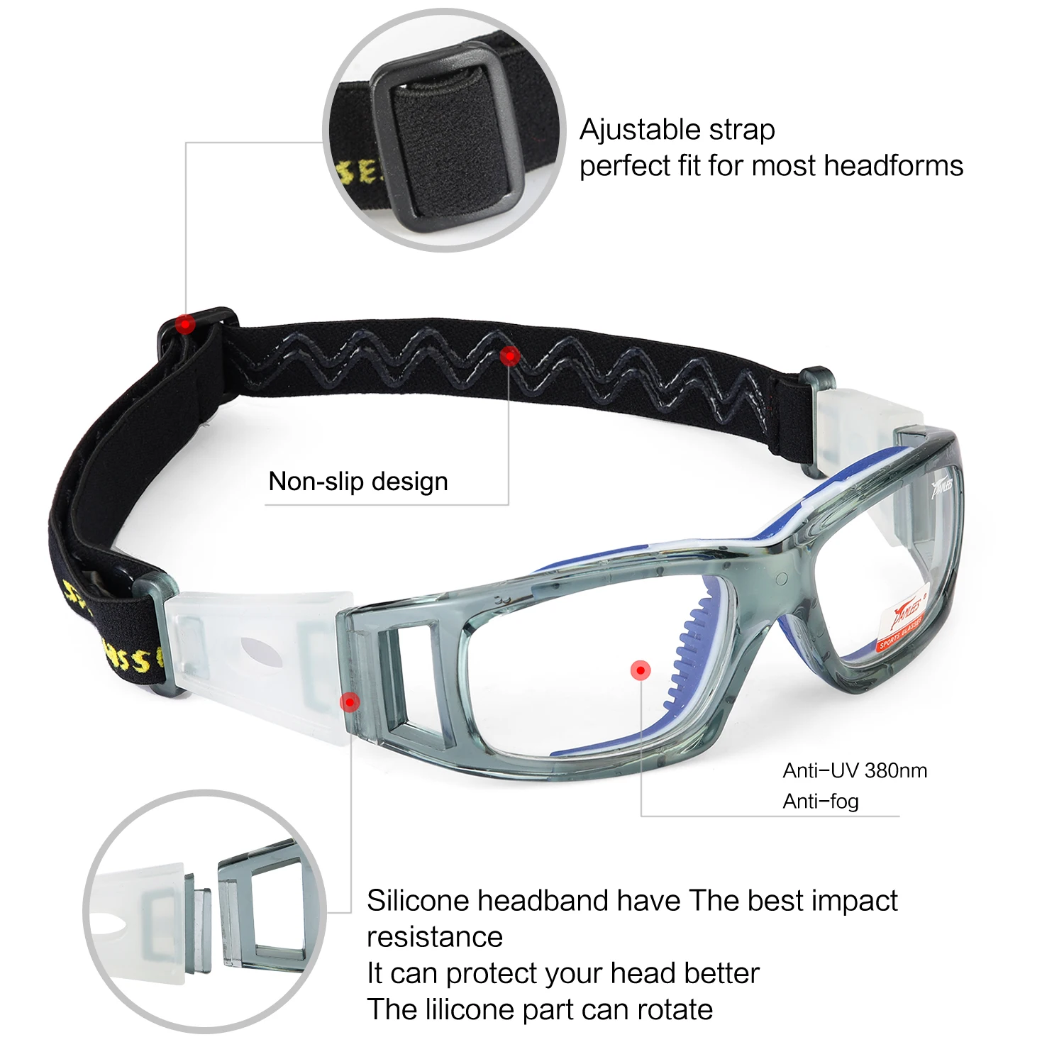 Panlees óculos de segurança esportes óculos de proteção anti-fog lente substituível para futebol futebol basquete tênis amante