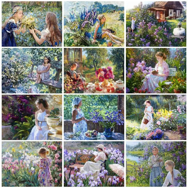 

RUOPOTY Paint By Numbers For Adults Flowers Girl Framed Painting For Wall Livingroom Decorations For Home Handicraft