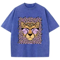 Vintage Womens Acid Wash T-Shirts Leopard Cartoons Printing Tees Crewneck Cotton Oversize Short Sleeve Fashion Female Clothes - Image 4