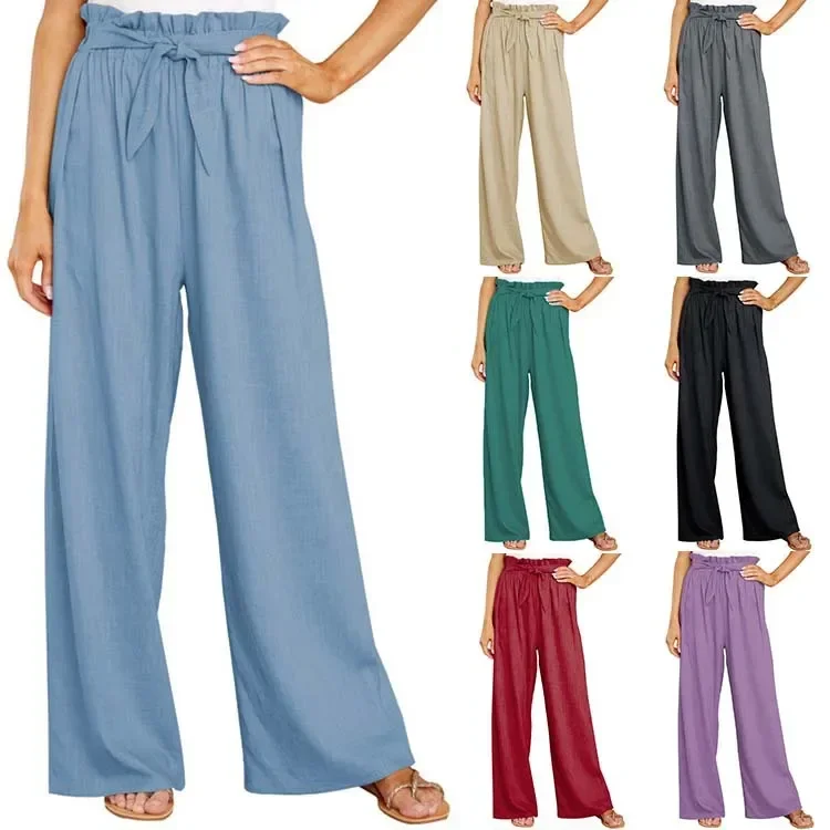 

Autumn and Winter Women's Pants New Fashion Large Size Solid Colour Causal Loose Cotton Linen Long Ladies Trousers Commute