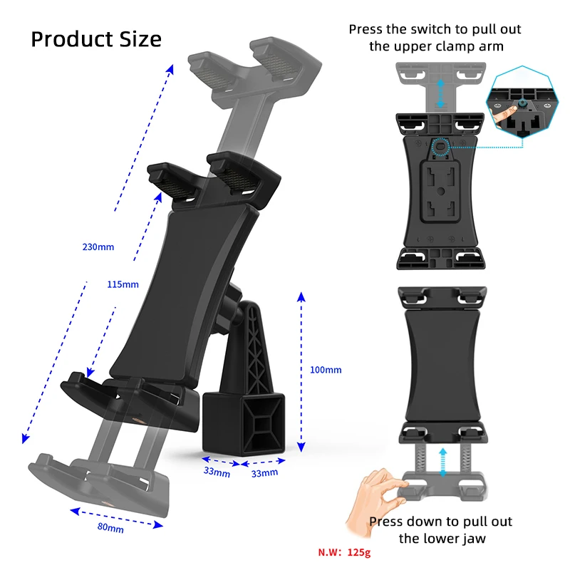Universal Tablet Tripé Mount Clamp Suporte do Grampo do Telefone Celular 14 Adaptador de Rosca para Ipad 12.9 Suporte do Telefone Tablet - Imagem 2