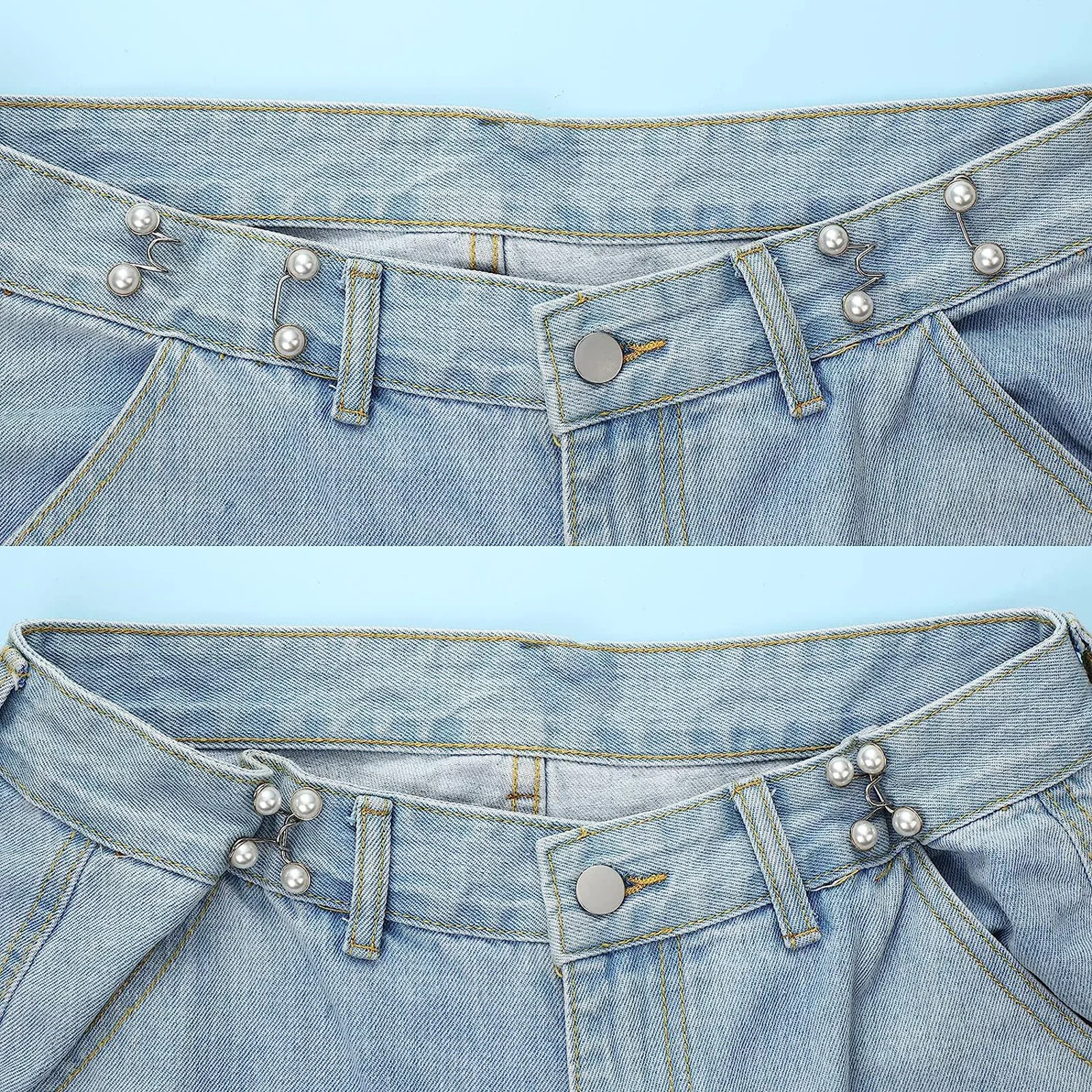 24 Pcs Jean Button Pins Adjustable Waist Buckle Extender 4 Set No Sew Waist  Tightener for Jeans Dress Fit (Pearl & Diamond) - AliExpress