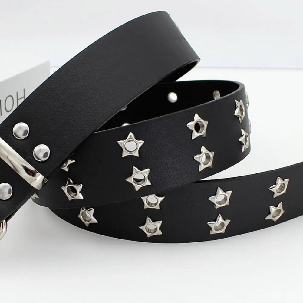 Star Eye Nietengürtel ausgehöhlter Punk-Gürtel für Mann/Frauen Hip-Hop Doppeldornschließe Mode Pu-Lederbund Y2K Dekoration – Detail 8