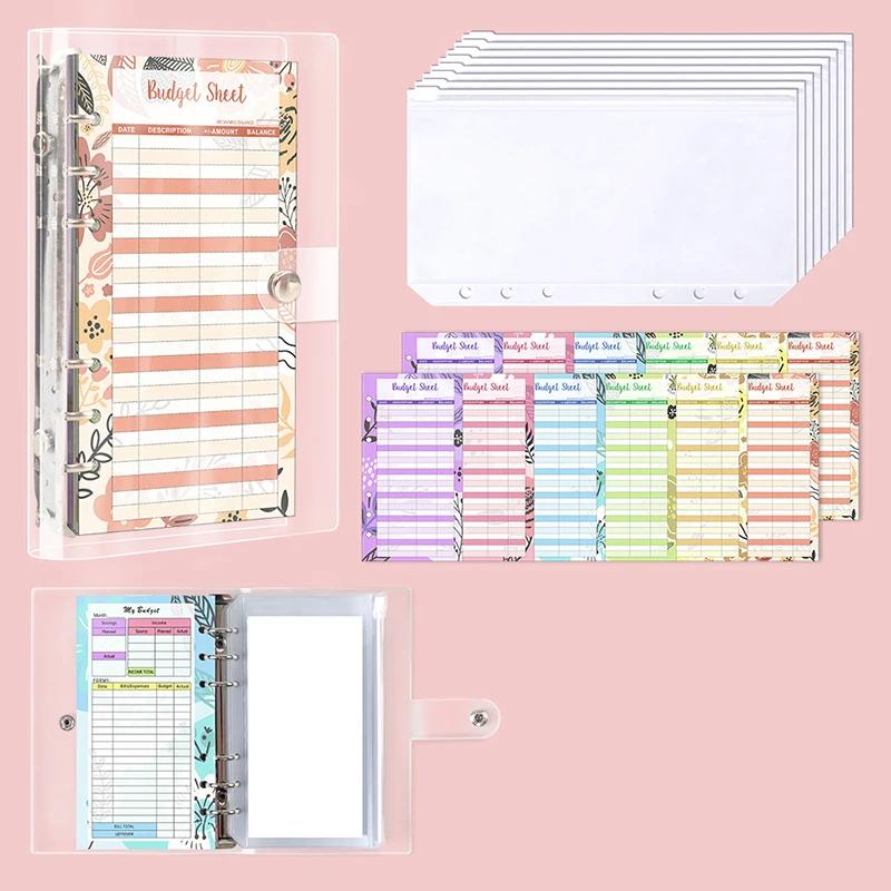 A6 Bütçe Planlayıcısı Bağlayıcı 12 Bütçe Kartı, 8 Bilet Cepli ve kendin yap çıkartmalar Taşınabilir DIY Dizüstü Tasarruf Kitabı