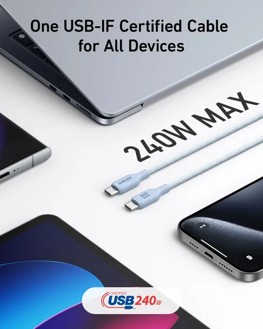 Anker USB C to USB C Cable (240W, 10ft), Bio-Braided USB C Charger Cable Fast Charge for iPhone 15/15 Pro, MacBook Pro 2020 - Hình ảnh 3