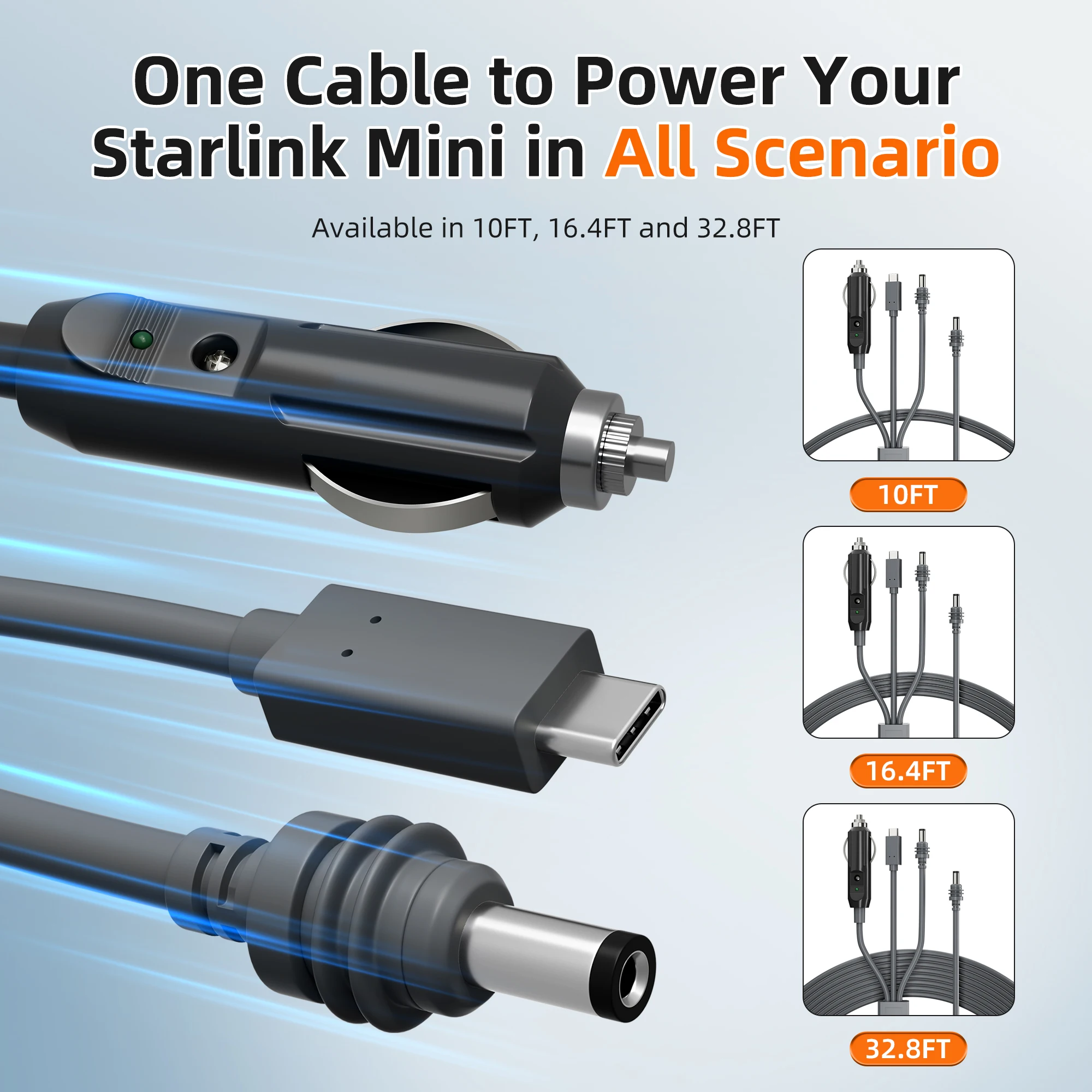 Adattatore Auto 12V Starlink Cavo Di Alimentazione Starlink Mini 12V/24V - 3 Metri, 18AWG, Uscita 100W Max - Con Voltmetro USB-C PD Per Auto, Camper, Barca Alimentatore Per Camper Barca