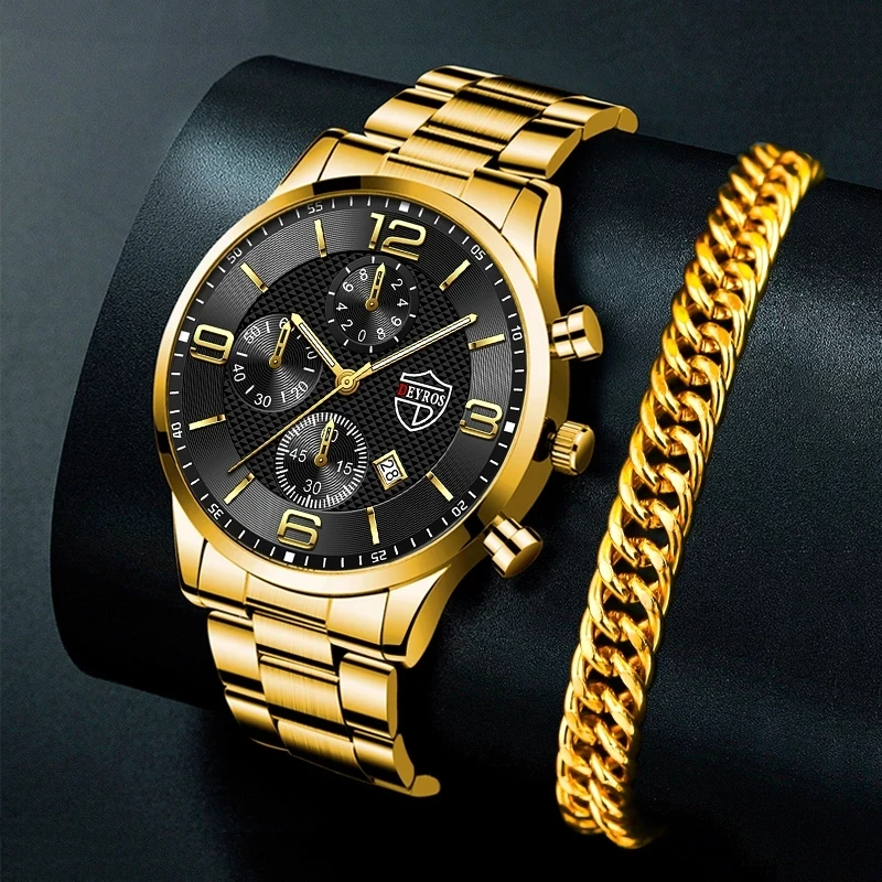 Luxury Mens Gold Bracelet Business Watches Stainless Steel Quartz Watch Male Sports Calendar Luminous Clock relogio masculino luxury stainless steel belt buckle men belt genuine leather ceinture leather belts for men wide real leather belt male sbt0022