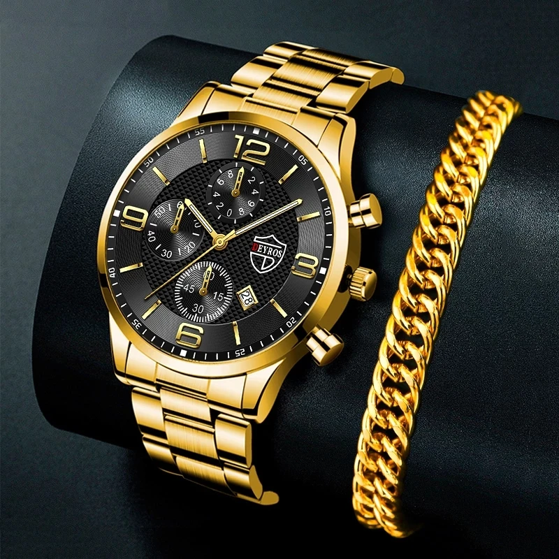 Tanio Luksusowe męskie złote bransoletki zegarki biznesowe ze stali nierdzewnej