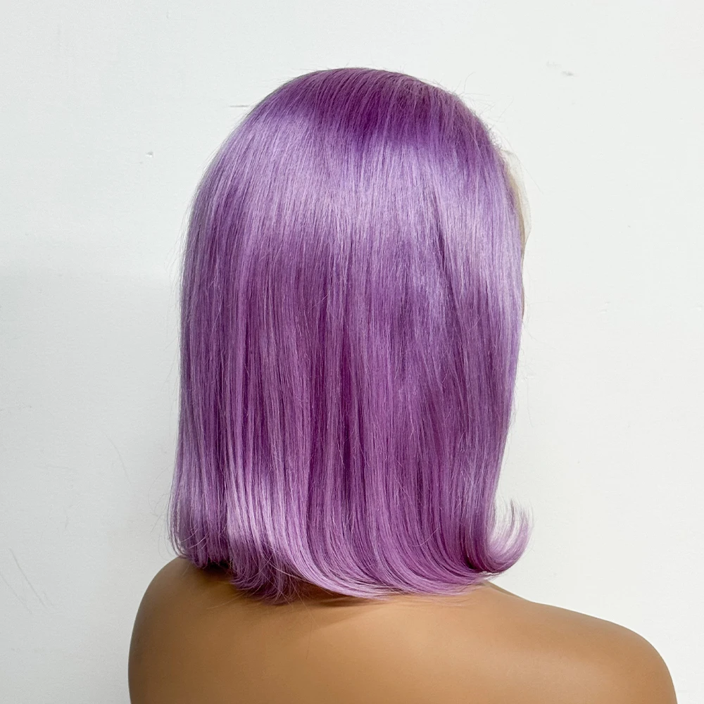 200% Density Human Hair Wigs Straight Light Purple 13x4 Frontal Lace Bob Wigs Colorful Bob Wigs For Black Women