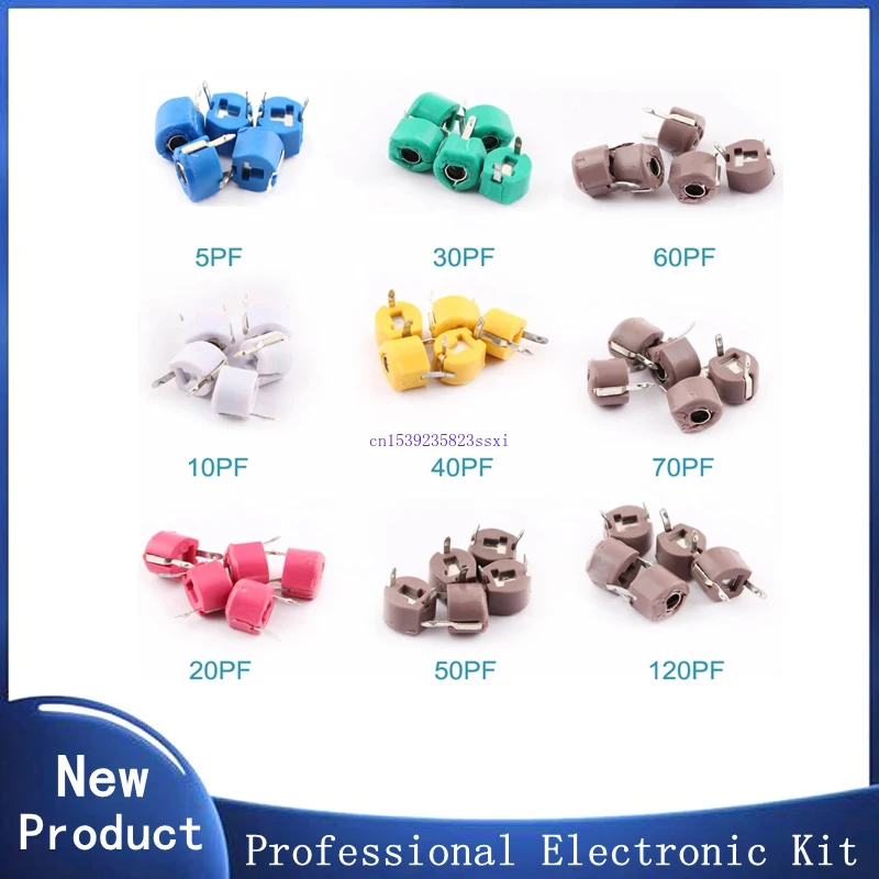 

45pcs Variable Trimmer capacitor Assorted Kit JML06 5pf 10pf 20pf 30pf 40pf 50pf 60pf 70pf 120pf Adjustable capacitors set pack