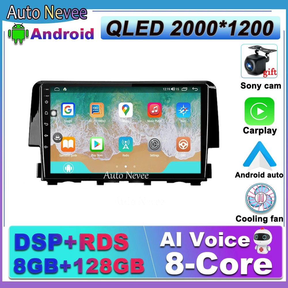 

Android 12 For Honda Civic 10 FC FK 2015 - 2020 Car Radio Multimedia Video Player Navigation GPSNo 2din Tape Recorder
