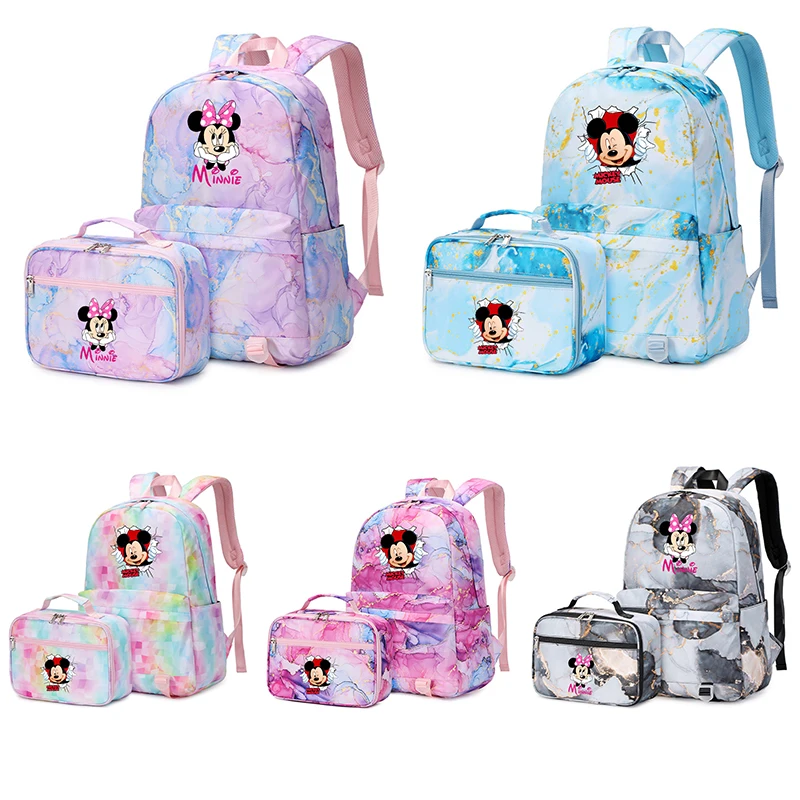

2pcs Disney Mickey Minnie Mouse Women's Men's Backpack with Lunch Bag Rucksack Casual School Bags for Teenagers Sets