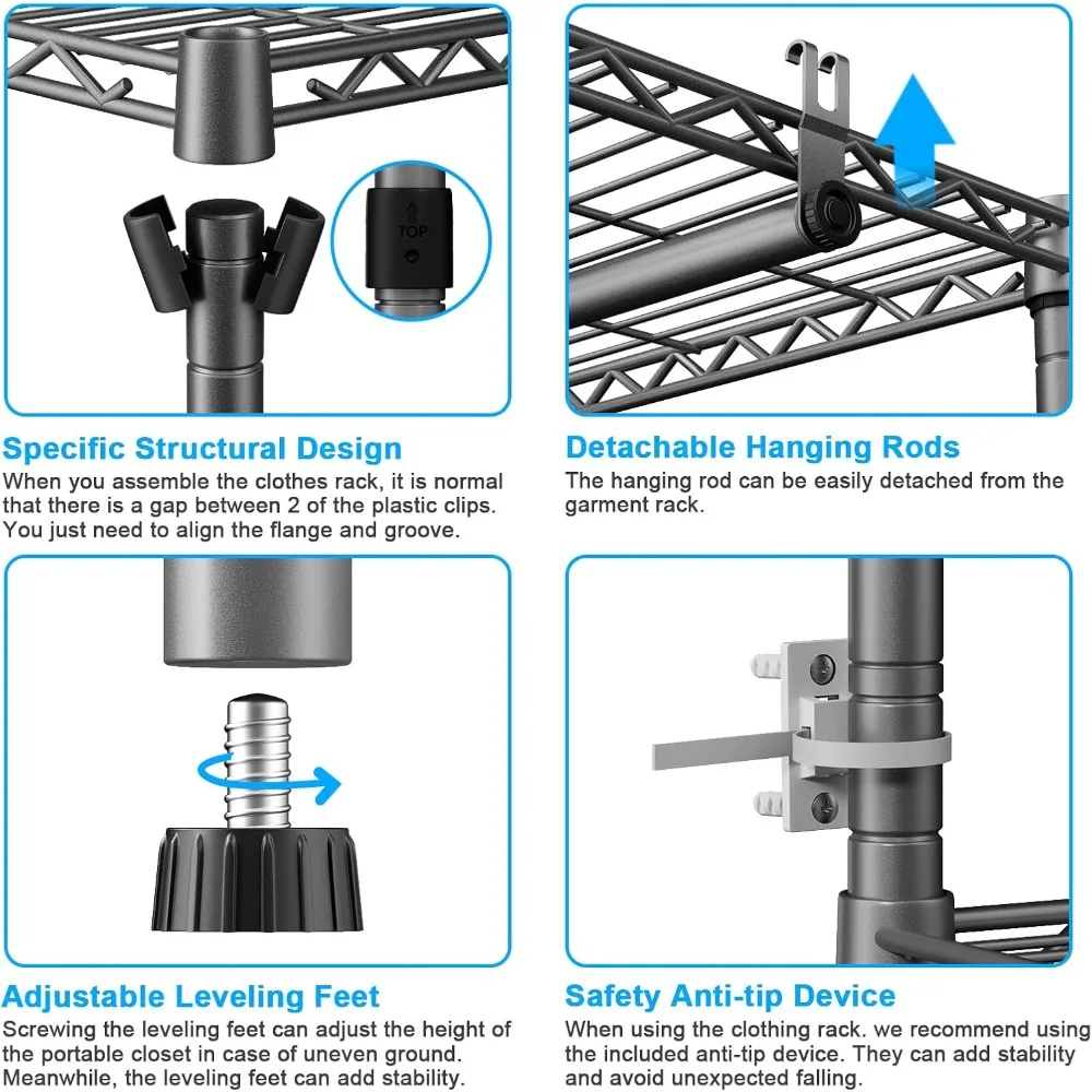 e10 clothes rack（with stretchable hanger rod）freestanding clothing racks for hanging clothes，adjustable closet organizer system
