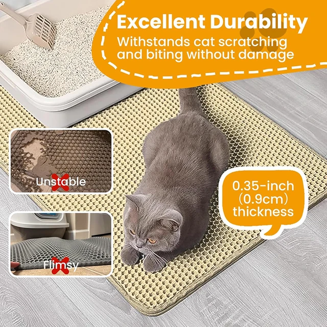 Cat Litter Mat 4 Size Large Honeycomb Double Layer Litter Trapping Non Slip Waterproof Urine Proof Cat Litter Box Kitten Beige 6