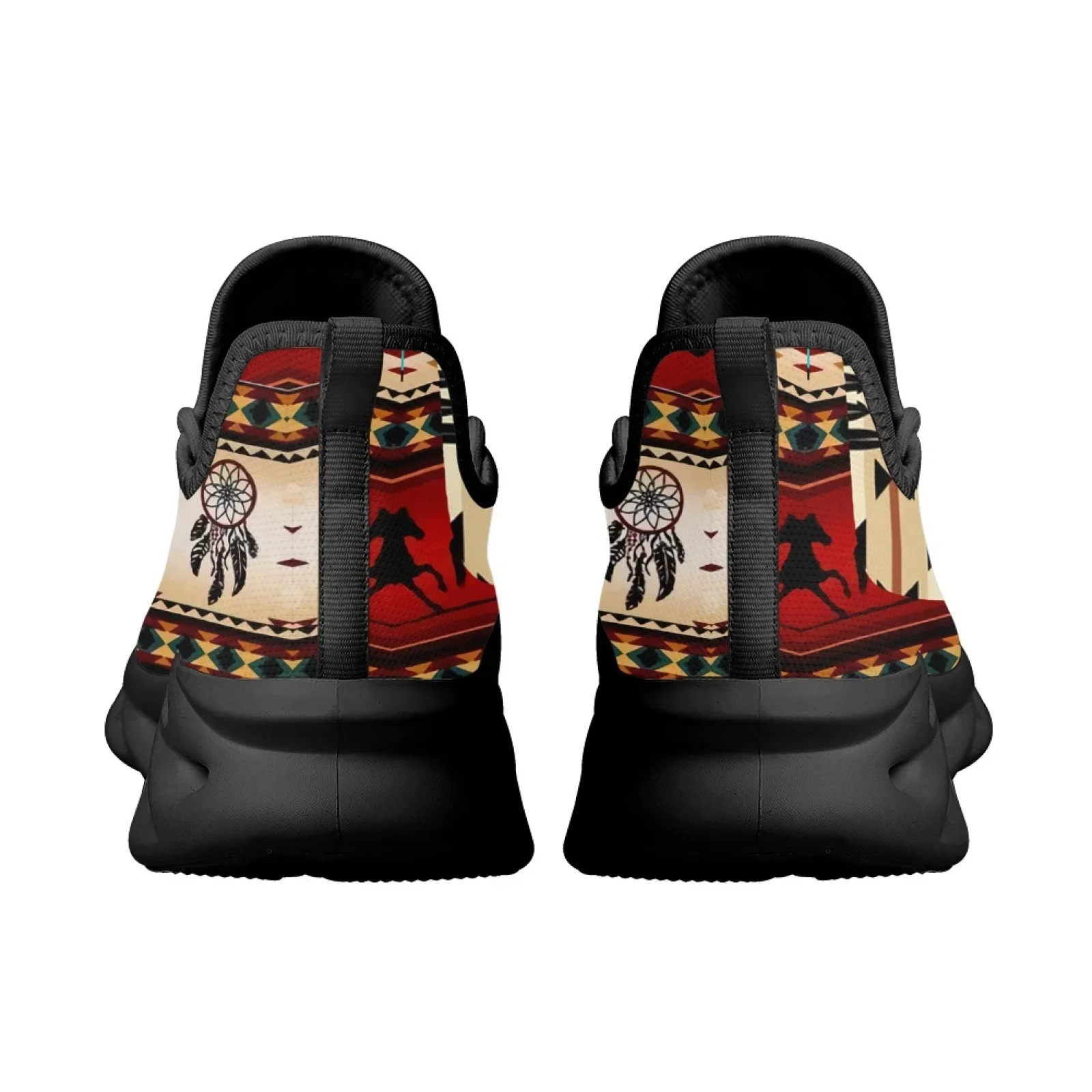 Ethnic Tribal Aztec Pattern Lightweight Lace Up Mesh Shoes Women's Tribal Horse Totem Shoes Platform Sneaker Zapatos