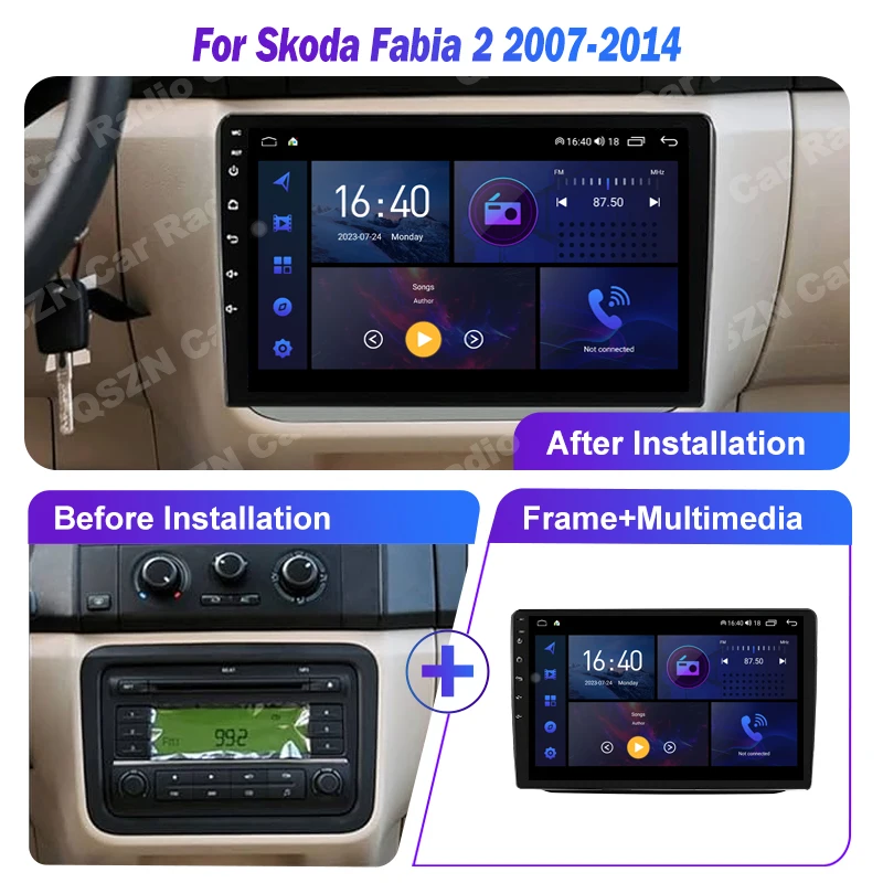Autoradio Android Avec Écran Pour Skoda Fabia 2 542 2007-2014, Carplay, Stéréo, Lecteur De Limitation, GPS, Som, Automobile 7862, WIFI, DSP