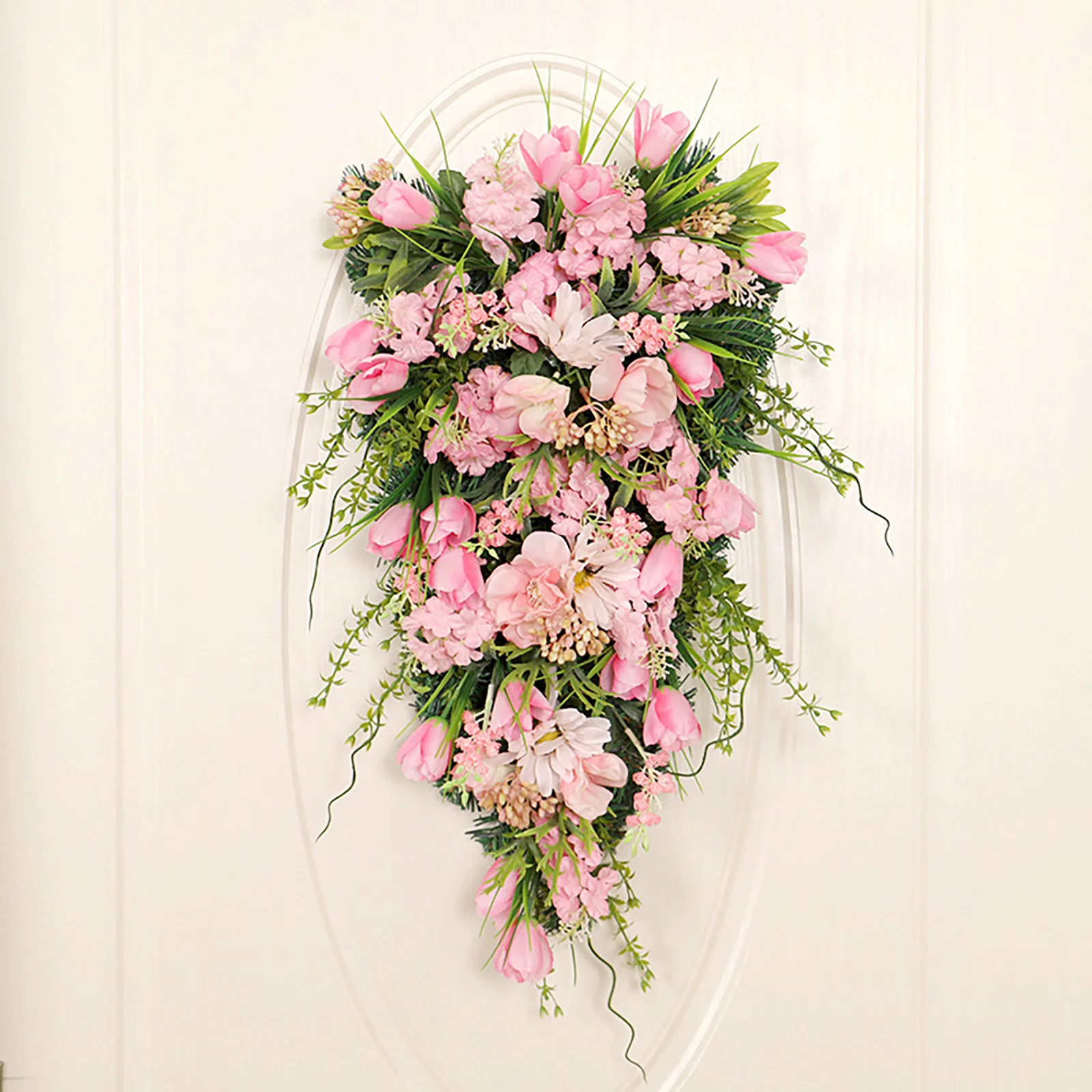 

Весенний венок, искусственные каплевидные венки, Реалистичная шелковая ткань, фиолетовый/розовый/желтый натуральный цветочный каплевидный венок