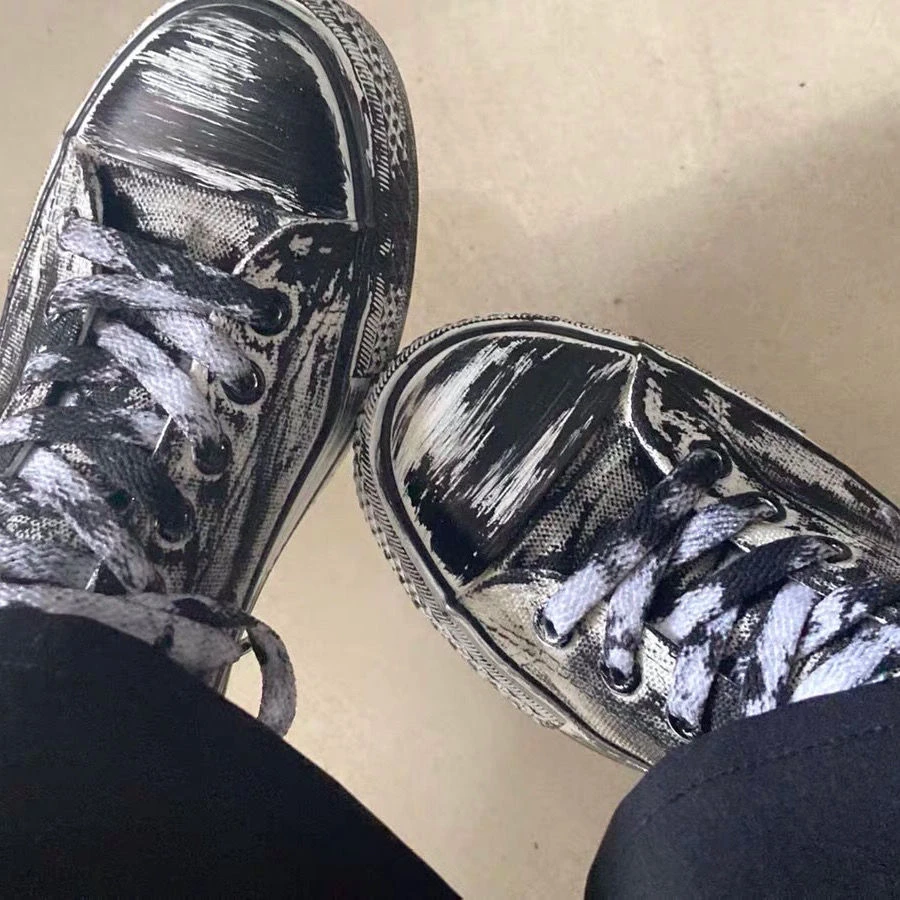 Zapatillas de deporte con grafiti para hombre y zapatos de lona con tinta negra, talla 35 44, estilo universitario, hip hop, primavera | - AliExpress