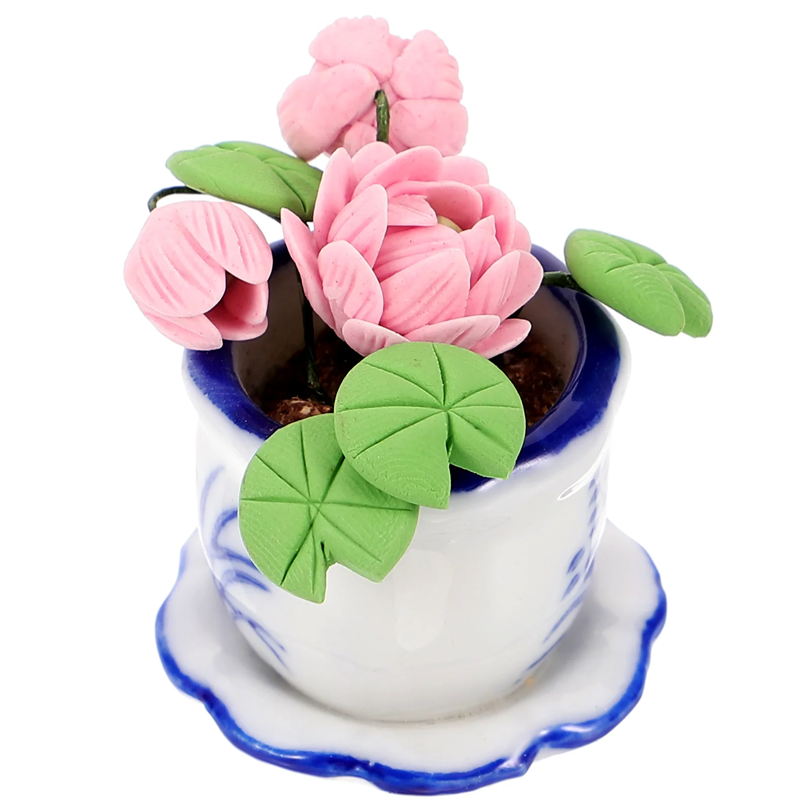 

Potted Plant 1:12 Dollhouse Miniature Scene Ornaments Food Toy Pottery Flower Porcelain Pink Lotus Resin Tiny