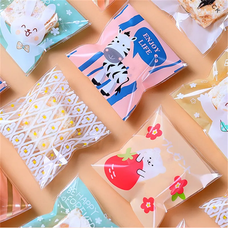 100 Stück 7x7+3cm Kleine Plastik-Cartoon-Selbstklebebeutel für Bäckerei-Verpackungen, Kekse, Snacks, Süßigkeiten, Weihnachtsparty-Geschenke – Detail 3
