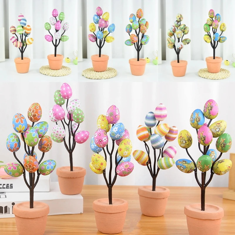 

Colorful Easter Eggs Tree Branch Bonsai DIY Painting Foam Bunny Egg Potted Plants Desktop Ornaments for Home Wedding Party Decor