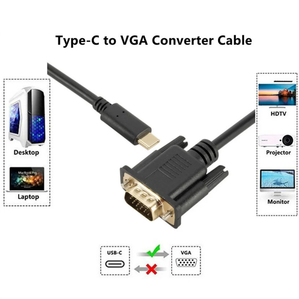 Grwibeou USB C to VGA  ̺, 1080P Ÿ C to VGA   ̺, Ʈ HD ܺ   Ϳ