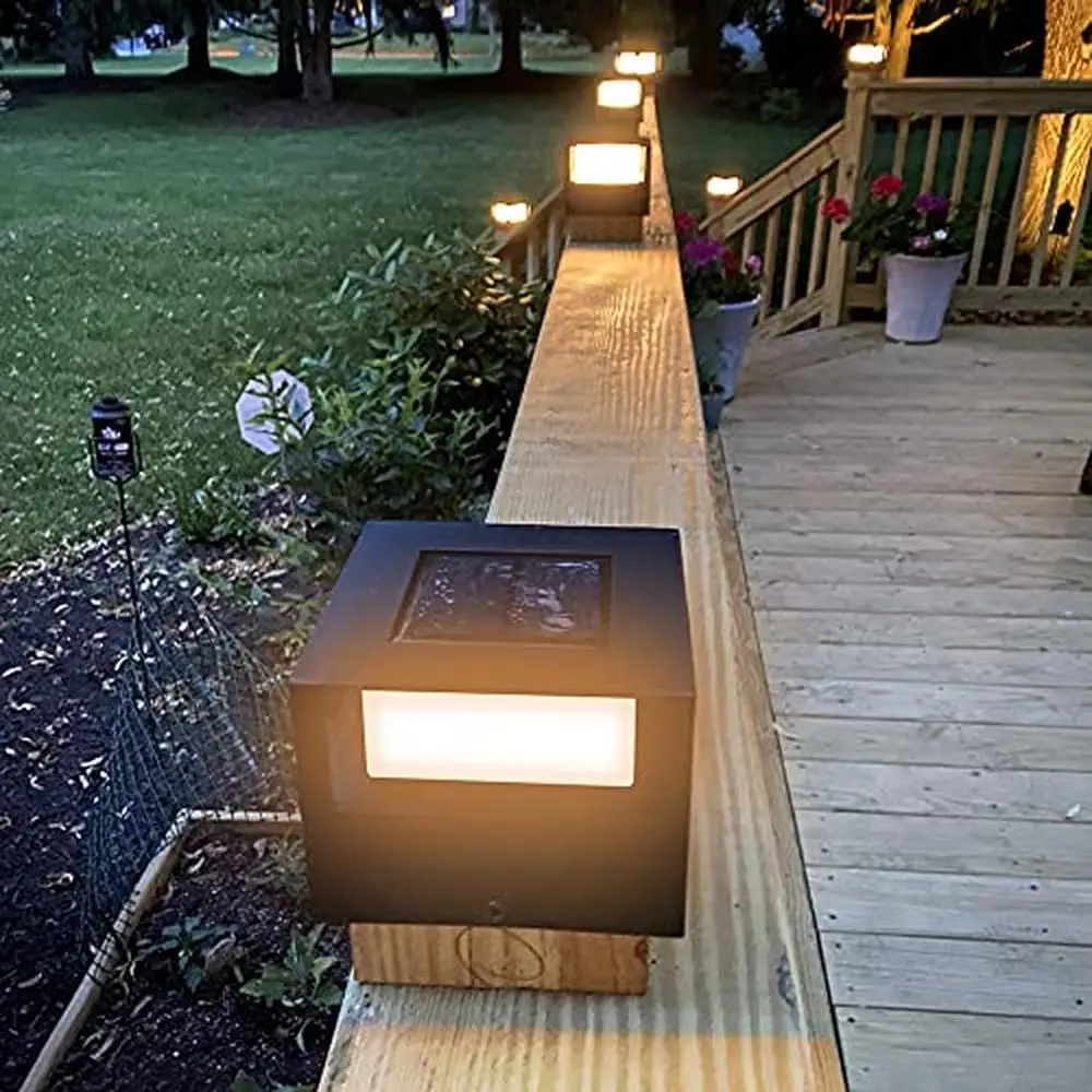 Outdoor Solar Fence Post Lights 10 Pack SMD LEDs Waterproof Decorative Garden Deck Lighting Sun-Powered Easy DIY Install Weather
