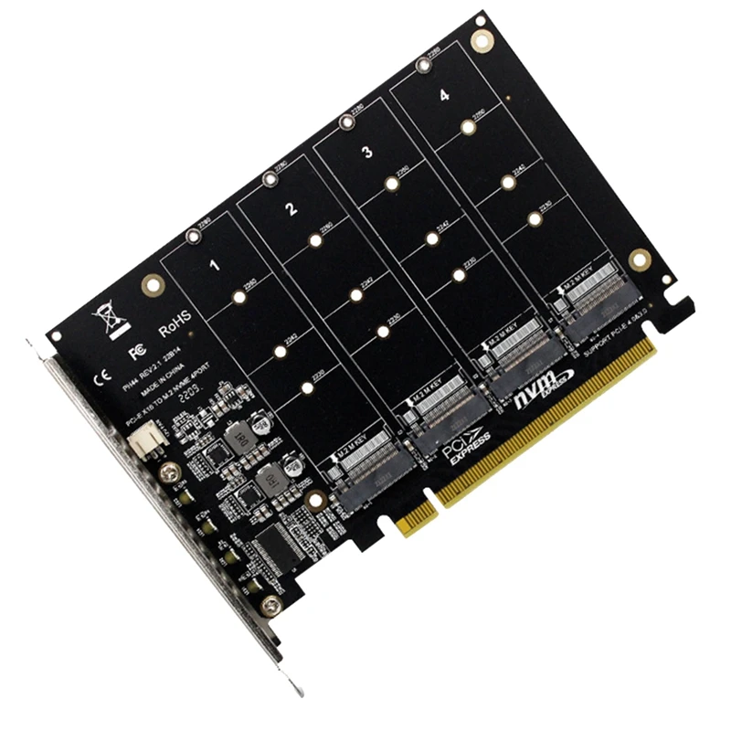 

4-дисковая массив-карта PH44 Nvme, плата расширения PCI-E Raid для разделения сигнала, плата расширения Nvme Raid Pcie 4,0 3,0 X16, разделенные карты