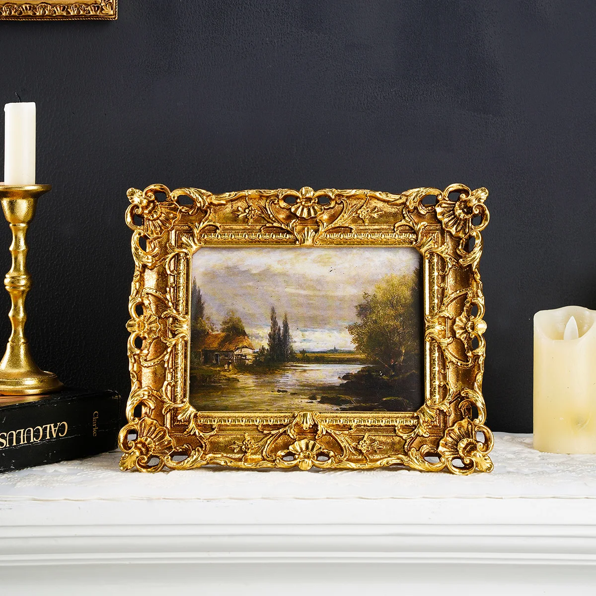 1/3PCS, European gold three-dimensional pattern photo frame set with pearl chain and golden flying swallow shape decoration