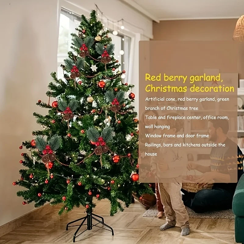 10/30 pezzi di rami di pino con stelo di bacche rosse, pigne artificiali, fiori da raccogliere, ghirlanda fai da te, rami di albero di Natale, decorazioni_voghion.com
