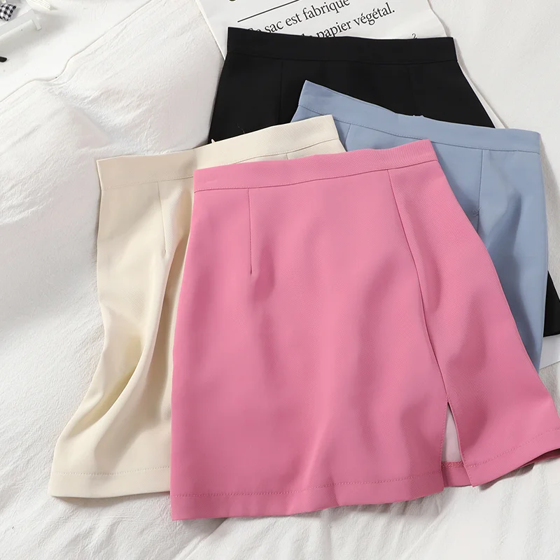 

HELIAR Women Skirts Preppy Style A-line High-waist Split Mini Skirts Women Solid Elegant Casual OL Skirts For Women 2023 Autumn