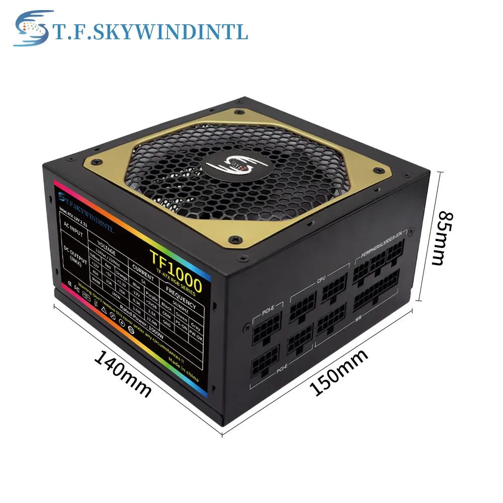 1000W ATX PC 전원 공급 장치 LED 팬 RGB PSU 완전 모듈형 90-264V 20+4PIN 초저소음 데스크탑 컴퓨터 서버용